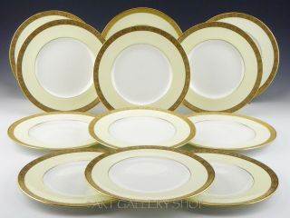 Vintage Cauldon England 7479 Ivory & White Gold Encrusted Salad Plates Set 12
