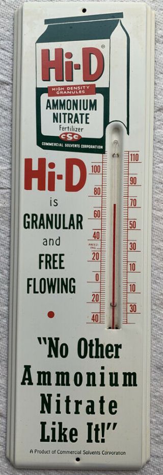 Hi - D Fertilizer Vintage Advertising Sign Thermometer Tin Metal Graphics Farm Nos