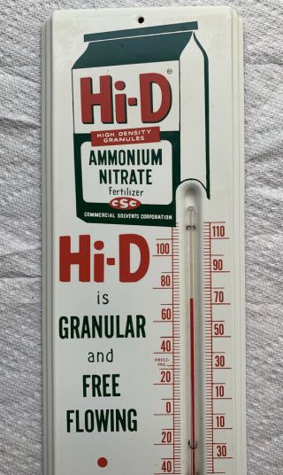 Hi - D Fertilizer Vintage Advertising Sign Thermometer Tin Metal Graphics Farm NOS 2