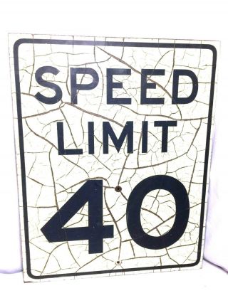 Antique Vintage Old Heavy Wood Country Road Sign Speed Limit 40 Patina Galore