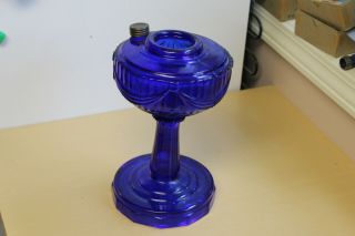 Vintage Blue Glass Lincoln Drape Aladdin Oil Lamp