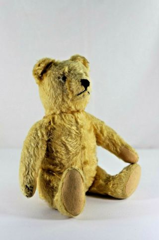 Vintage Yellow Mohair Fully Jointed Teddy Bear With Glass Eyes And Felt Pads