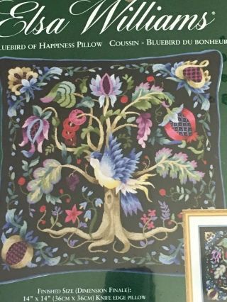 Rare Elsa Williams Bluebird Of Happiness Crewel Embroidery Pillow Kit 00495