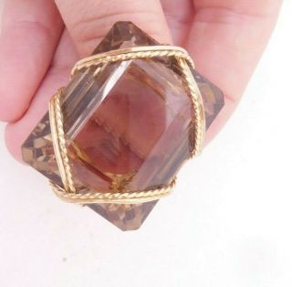 Large Victorian Gold Plated Wire Work Huge Smokey Quartz Heavy Ring