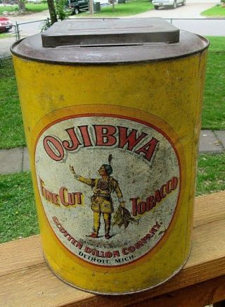 Vintage Ojibwa Fine Cut Tobacco Tin 48 5 Cent Packs General Store Tobacco Bin