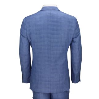 Mens 3 Piece Tailored Fit Blue Prince of Wales Check Smart Vintage Retro Suit 5