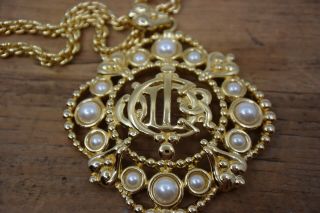 Vintage Christian Dior Long Necklace With Large Medallion Pendant