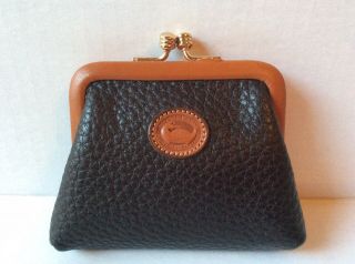 Vintage Dooney & Bourke All Weather Brown And Tan Kisslock Coin Purse Bag