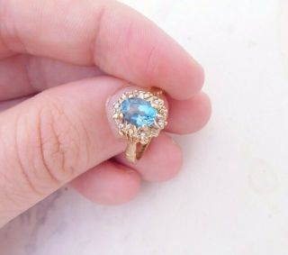 9ct Gold Blue Topaz Diamond Ring,  9k 375