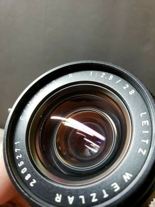 Vintage Leitz Leica Wetzlar 28mm f2.  8 Elmarit - R Lens Germany W/ Hood 7