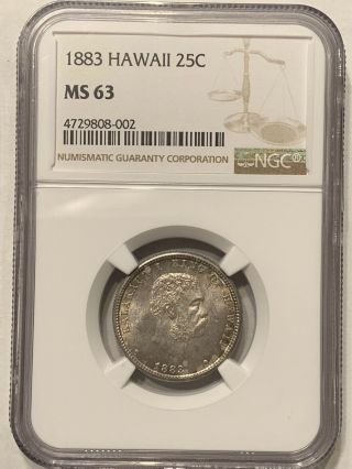 1883 HAWAII KALAKAUA Silver Quarter Ngc MS 63 Silver Coin Rare Ms, 4