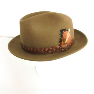 Vintage Mens Stetson Fedora Hat W Feathers Brown Wool Felt Size 7 1/4 Usa Made