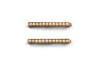 Antique Victorian Seed Pearl Lingerie Pins Pair 14k Yellow Gold Signed