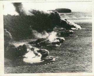 Wwii Burning German Transport Planes After Attack On French Airfield Press Photo
