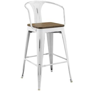 Country Farm Vintage Lounge Distressed Bar Stool Chair,  Metal Wood,  White 13898