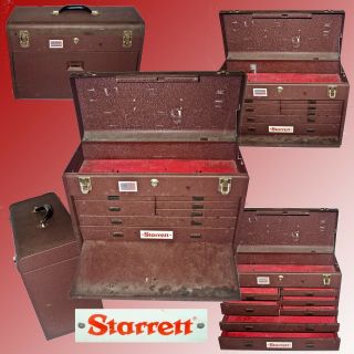 Vintage Starrett 200 7drawer Steel Machinist Chest With Red Felt Drawer Liners