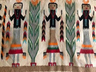 Vintage Antique Indian Native Navajo Figural Yei Rug Blanket Woven Textile 34x20