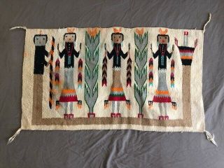 VINTAGE Antique INDIAN Native NAVAJO Figural YEI RUG Blanket WOVEN Textile 34x20 2