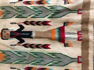 VINTAGE Antique INDIAN Native NAVAJO Figural YEI RUG Blanket WOVEN Textile 34x20 4