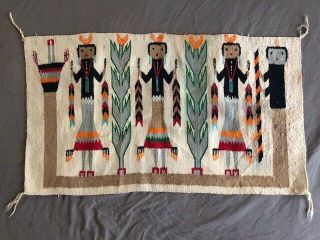 VINTAGE Antique INDIAN Native NAVAJO Figural YEI RUG Blanket WOVEN Textile 34x20 5