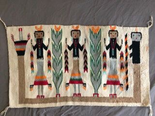 VINTAGE Antique INDIAN Native NAVAJO Figural YEI RUG Blanket WOVEN Textile 34x20 6