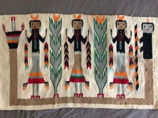 VINTAGE Antique INDIAN Native NAVAJO Figural YEI RUG Blanket WOVEN Textile 34x20 7