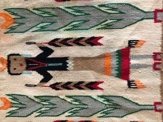 VINTAGE Antique INDIAN Native NAVAJO Figural YEI RUG Blanket WOVEN Textile 34x20 8