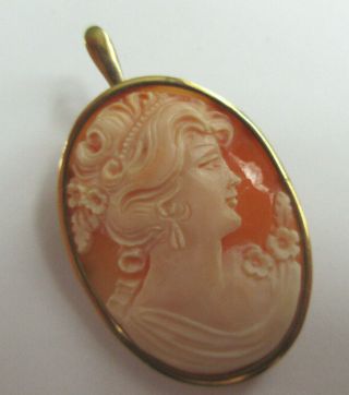 Antique Vintage 9 Carat Gold Set Shell Cameo Pendant Brooch Pin