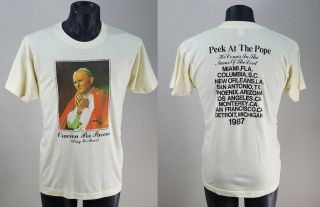 Vintage 80s Peek At The Pope John Paul Tour 1987 T Shirt Xl Christian Tee