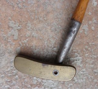Antique Vintage Unusual Hickory Wood Shaft Golf Putter Brass Removable Head?