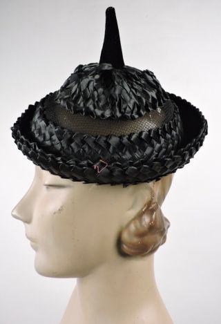 Most Unusual Vintage 1950’s Velvet Spike Straw Hat