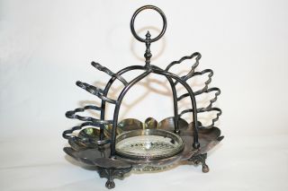 Antique Victorian Toast Rack With Jelly Dish Nickel Silver No.  19