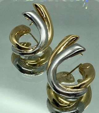 Vintage 14 K White And Yellow Gold Earrings