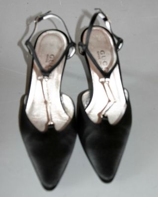 Gucci Vintage Black Sling Back Silk Pumps W/ Silver Horsebit - Size 7 - Excl.  Con