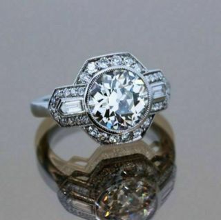 3 Carat Art Deco Vintage Round Cut White Moissanite 925 Silver Anniversary Ring
