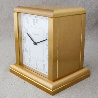 Vintage Tiffany & Co Solid Brass Art Deco Style Swiss Quartz Mantle Clock 5¾ "