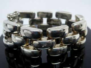 Vintage Sterling Silver 925 Modernist Large Hollow Linked Bracelet Size 7.  5 "