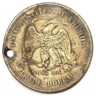 1873 - CC Trade Silver Dollar T$1 - Fine Details (Holed) - Rare Carson City Coin 2