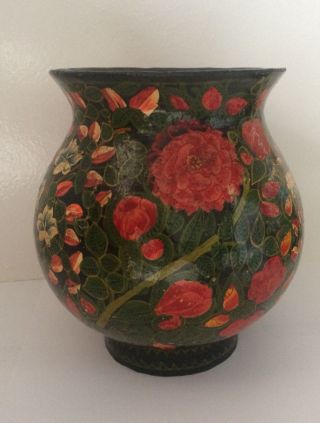 Vintage Kashmiri Papier Mache Vase Hand Painted