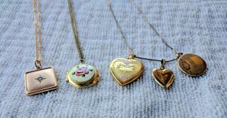 Antique Victorian Yellow Gold Filled Lockets & Pendant 4 Lockets & 1 Pendant