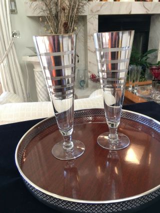 Rare - Vintage Dorothy Thorpe Graduated Silver Band Pilsner Beer Glasses