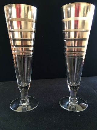 Rare - Vintage Dorothy Thorpe Graduated Silver Band Pilsner Beer Glasses 3