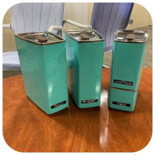 Vintage Mid Century Lincoln Beautyware Canister Set Turquoise