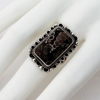 Vintage Ring With Fossil Stone Sterling Silver