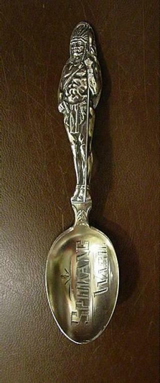 J Mayer Sterling Souvenir Spoon W/ Full Indian Chief Handle Spokane Wa Bowl 1910