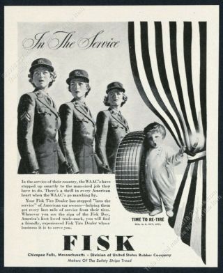 1943 Us Army Wac Waac Women Art Fisk Tires Vintage Print Ad