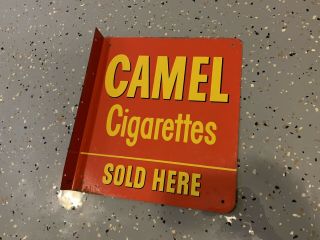 Vintage 1950 60’s Camel Cigarettes Tobacco Gas Station 2 Sided Metal Flange Sign