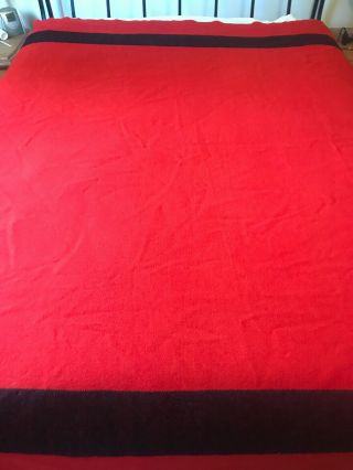 Vintage Hudson Bay Wool Blanket Red Black 3 1/2 Point 72 " X 87 " Made England
