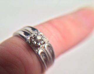 10k Wedding Ring Set White Gold With Diamonds “love Story” Engraving Vintage?