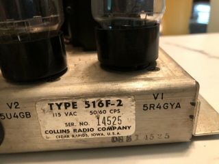 Vintage Collins Radio 516f - 2 Vacuum Tube Power Supply With Tubes